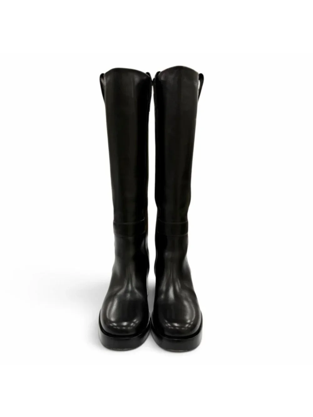 Hermes Horse H Design Leather Long Boots Black